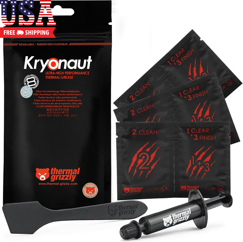 Kryonaut - 1 Gram - Extremely High Performance Thermal Paste + 12 Cleaning Wipes