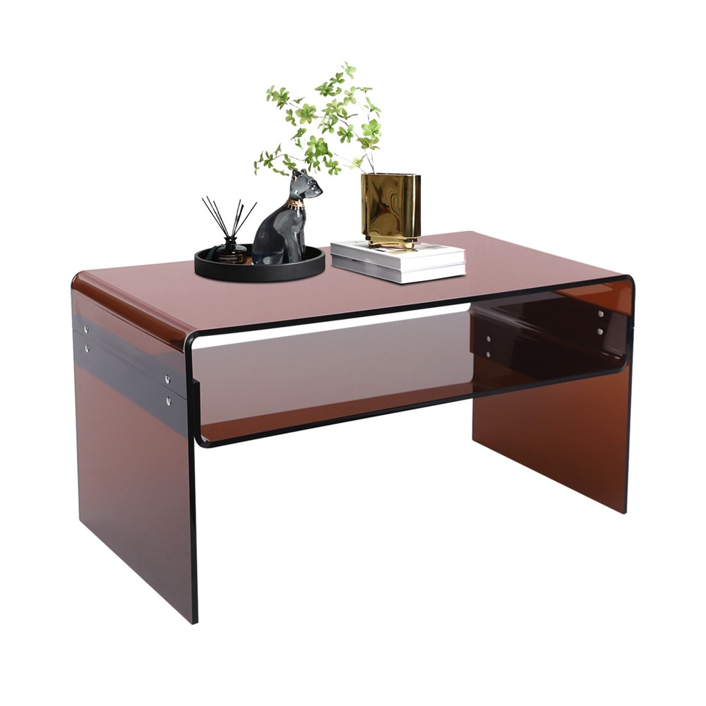 2 Tiers Modern Brown Acrylic Side Table Rectangular Coffee End Table 80*40*40cm