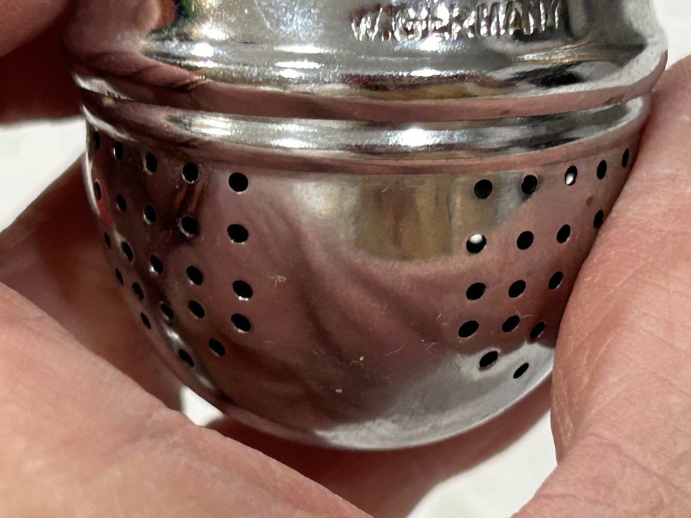 Vintage Set 2 Tea Strainers Infuser On Chains, Round And Teapot Shape
