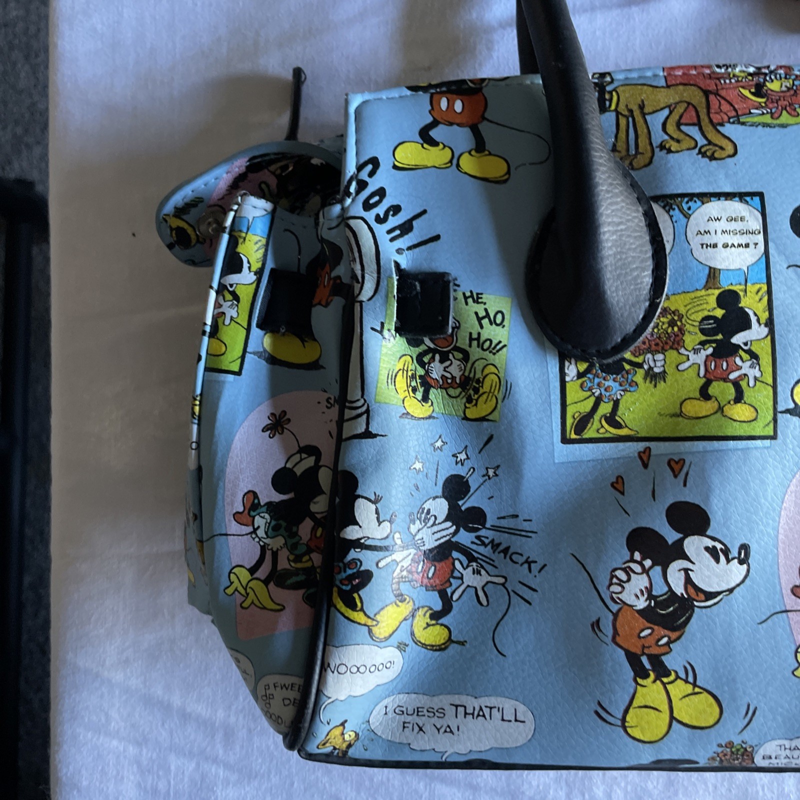 Disney Minnie & Mickey Mouse Lock & Key Satchel Purse Handbag Cartoon Comic Blue