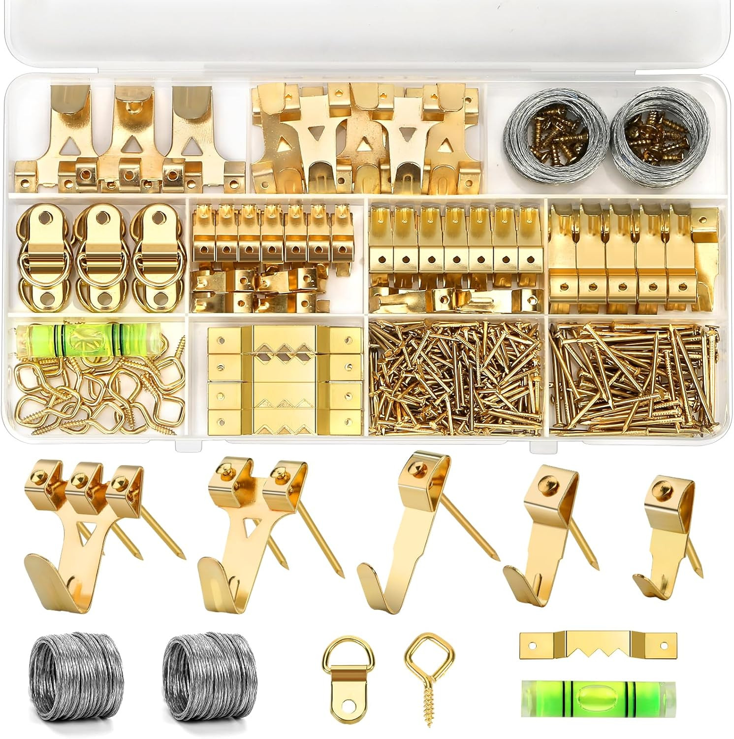 322Pcs Picture Hanging Kit, Professional Picture Hangers with Hooks, Nails, Wire