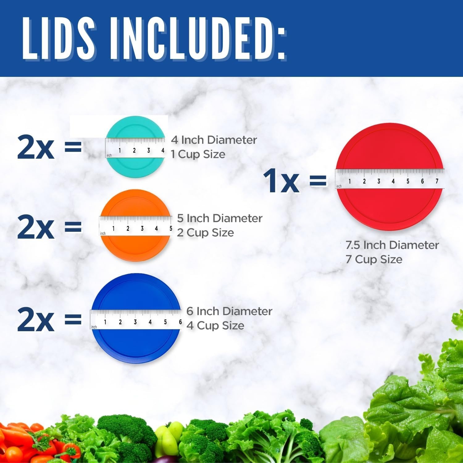 Replacement Lids for Pyrex Glass Containers 1-Cup 2-Cup 4-Cup 7 Cup Round 7pcs