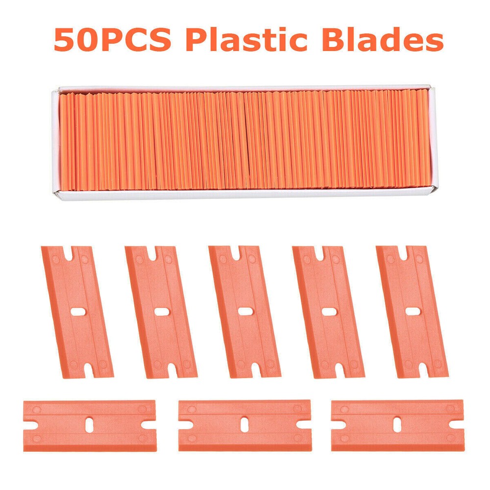 100 Pcs Plastic Razor Blades + 2 Razor Scraper Double Edged Sticker Removal Tool