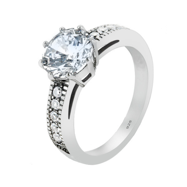 Women's 925 Sterling Silver 1.90 Ct Round AAA CZ Engagement Ring Size 5-10