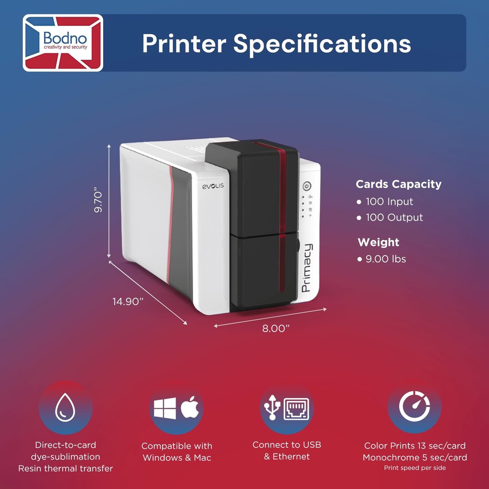 Bodno Evolis Primacy 2 Dual Sided Printer & Complete Bronze Edition ID Software