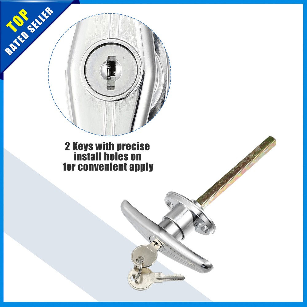 Pickup Truck Cap Shell Locking T-Handle with 2 Keys Silver Tone Set of 1