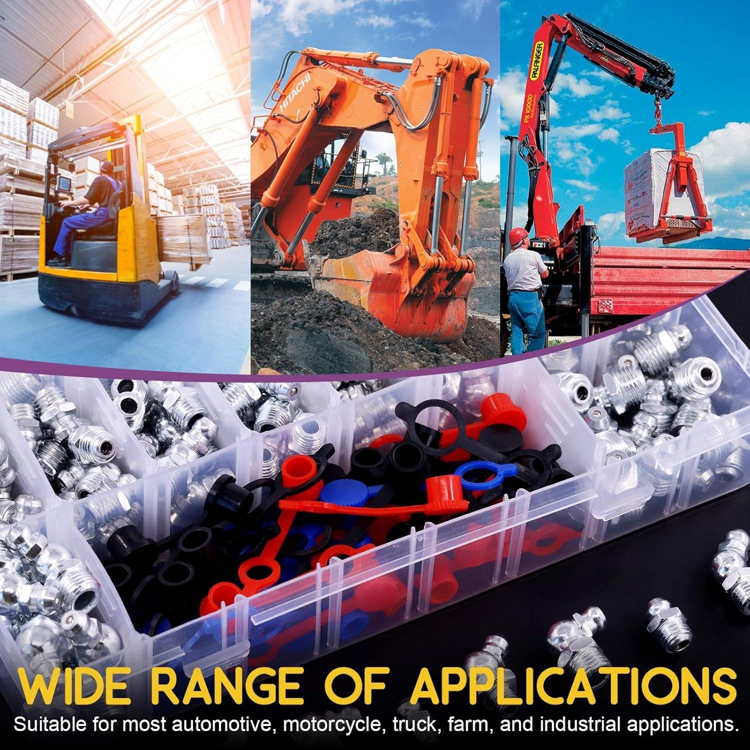 246PCS SAE Metric Grease Nipple Zerk Fittings Kit 1/4 1/8 M6 M8 M10 Assortment