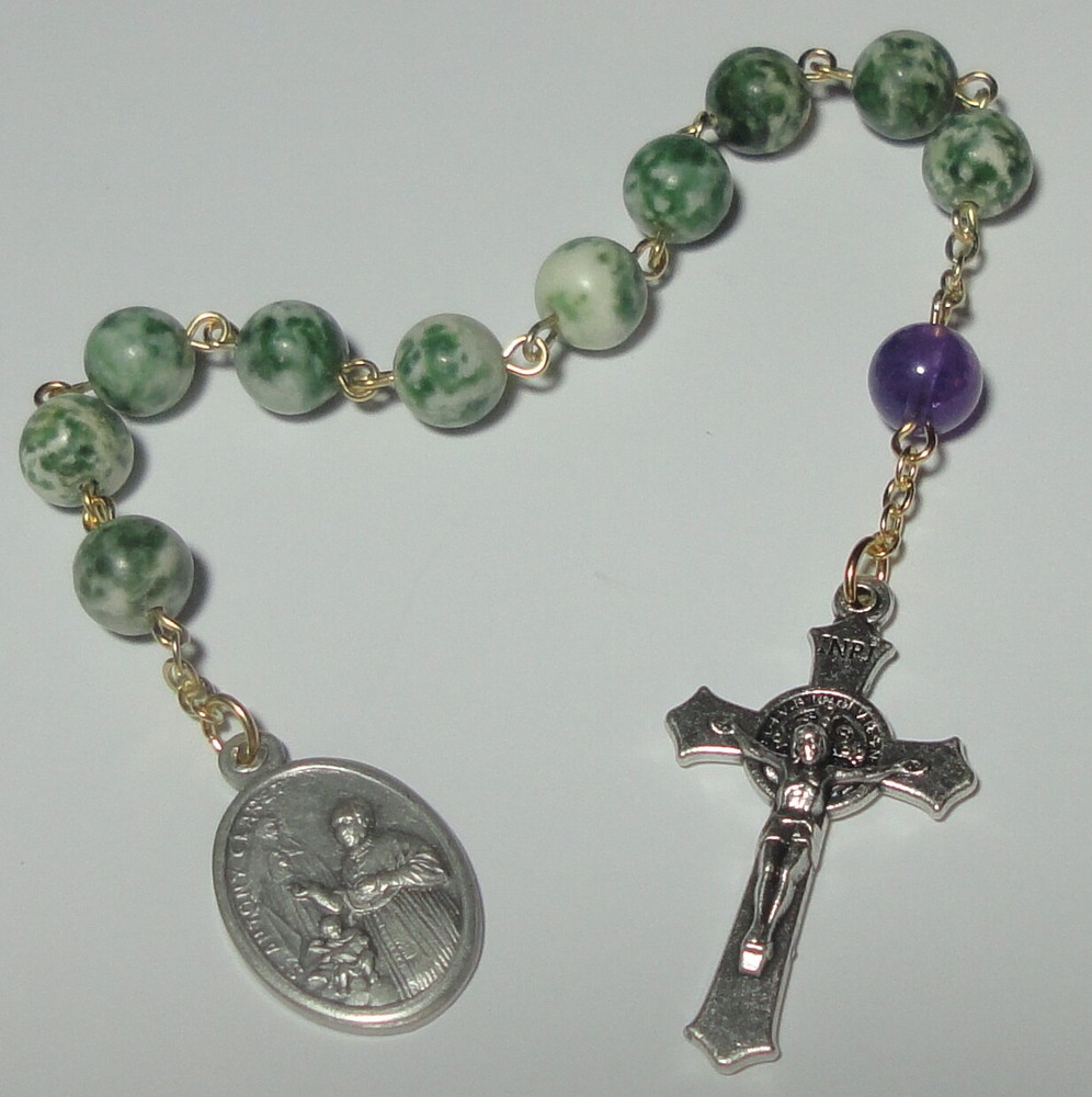 Amethyst & Tree Agate Beads St Antony Claret 1-Decade Rosary Handmade in the USA