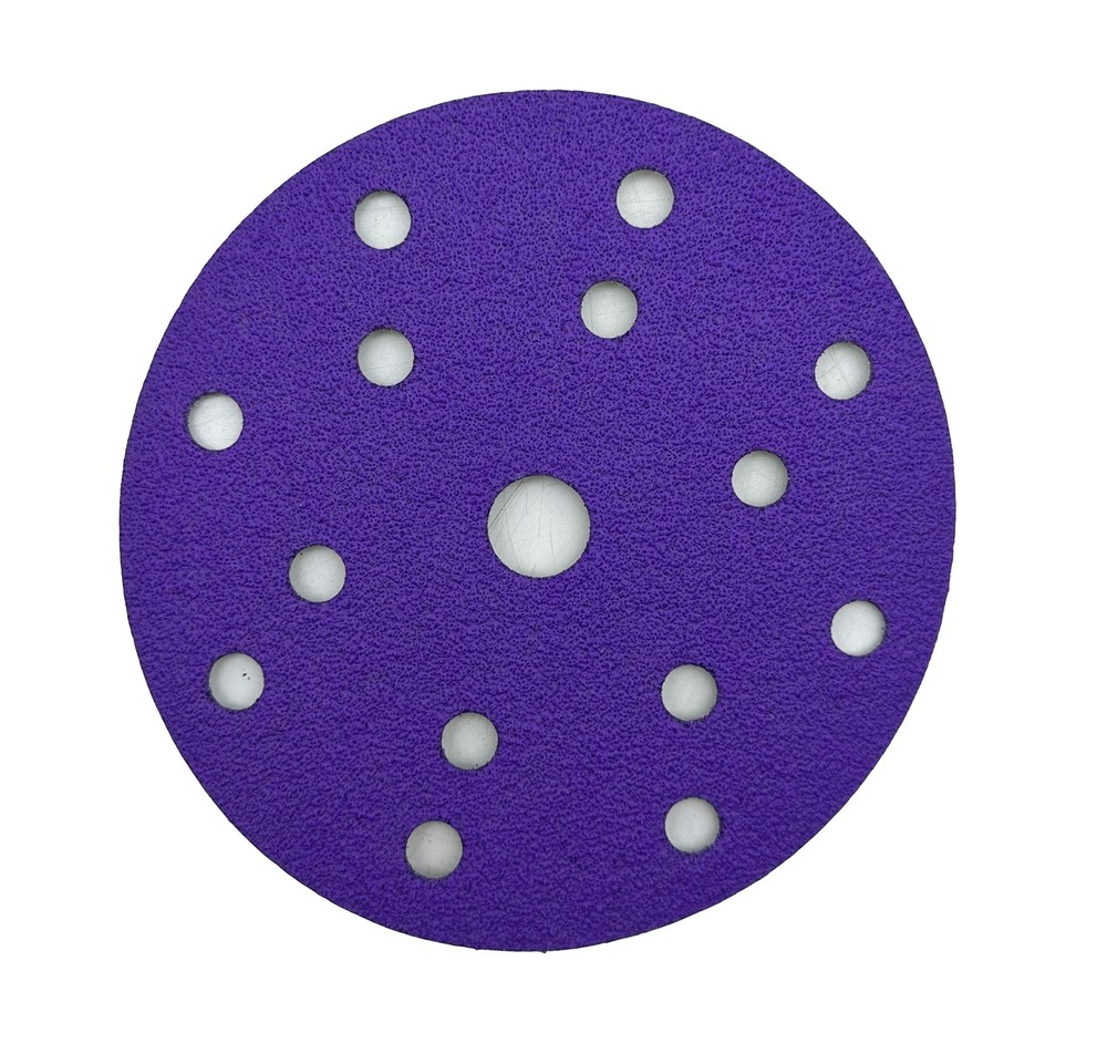 100PCS 6" Purple Ceramic Sanding Disc 800Grit-Medium Sandpaper Hook Loop 15-Hole