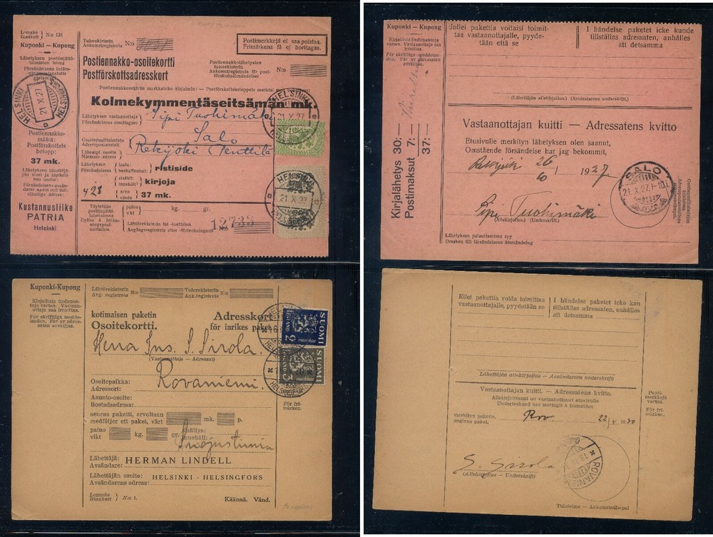 Finland  2  parcel   cards
