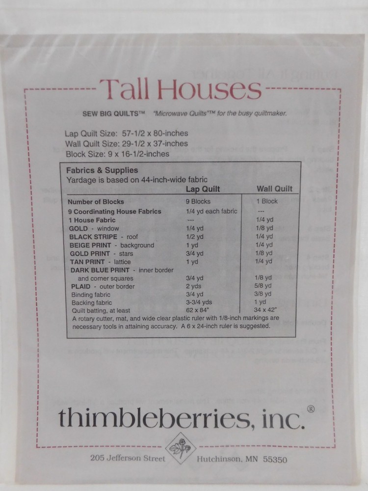 Tall Houses Quilt Pattern by thimbleberries