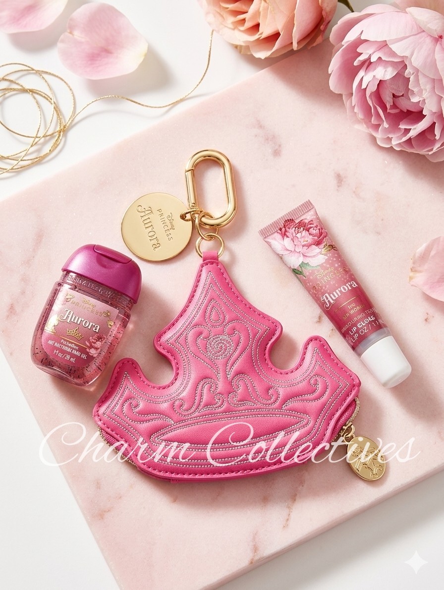 Bath & Body Works Disney Princess Aurora Coin Purse, Hand Sanitizer & Lip Gloss