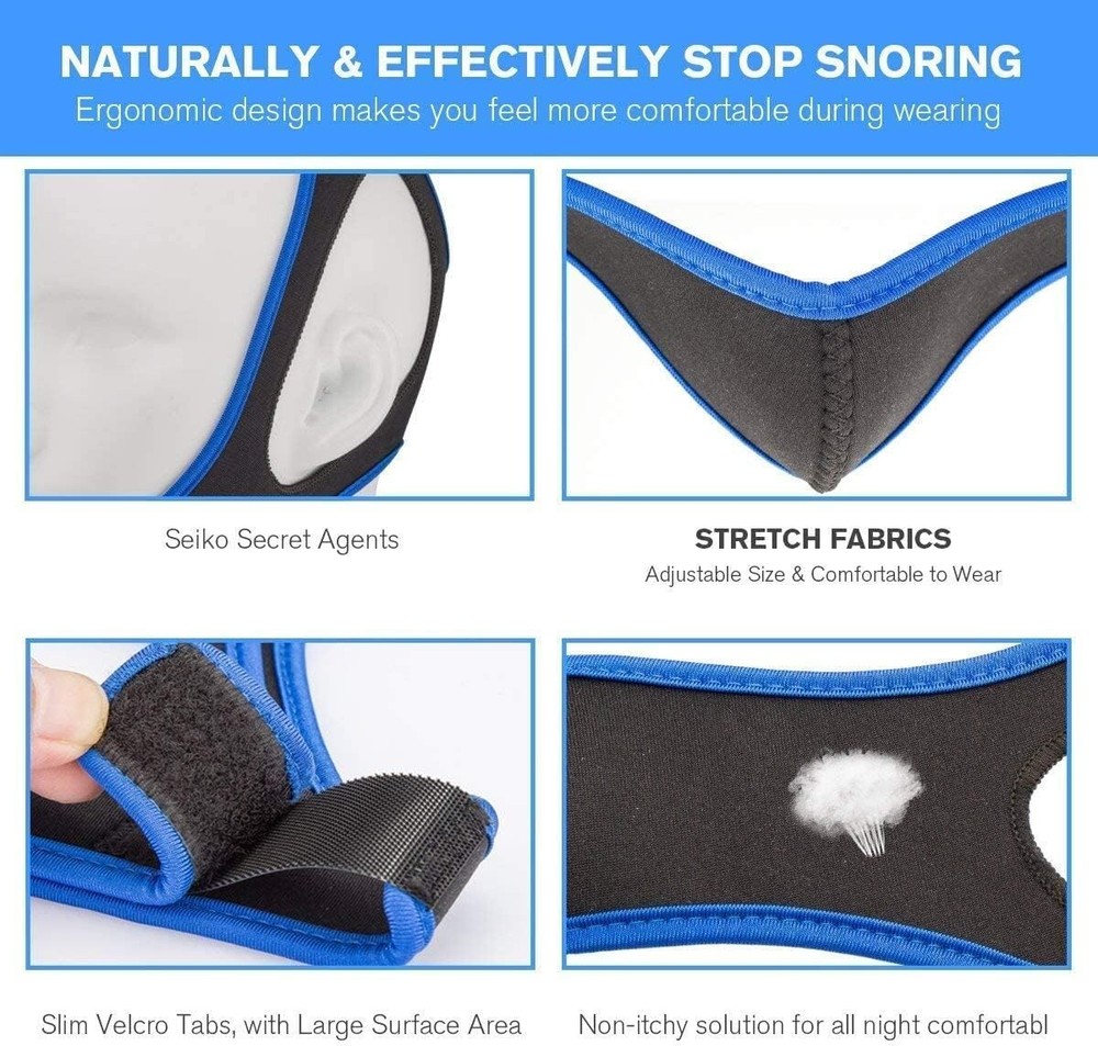 Universal Snoring Devices Adjustable, Chin Strap, Sleep Apnea, Jaw Solution