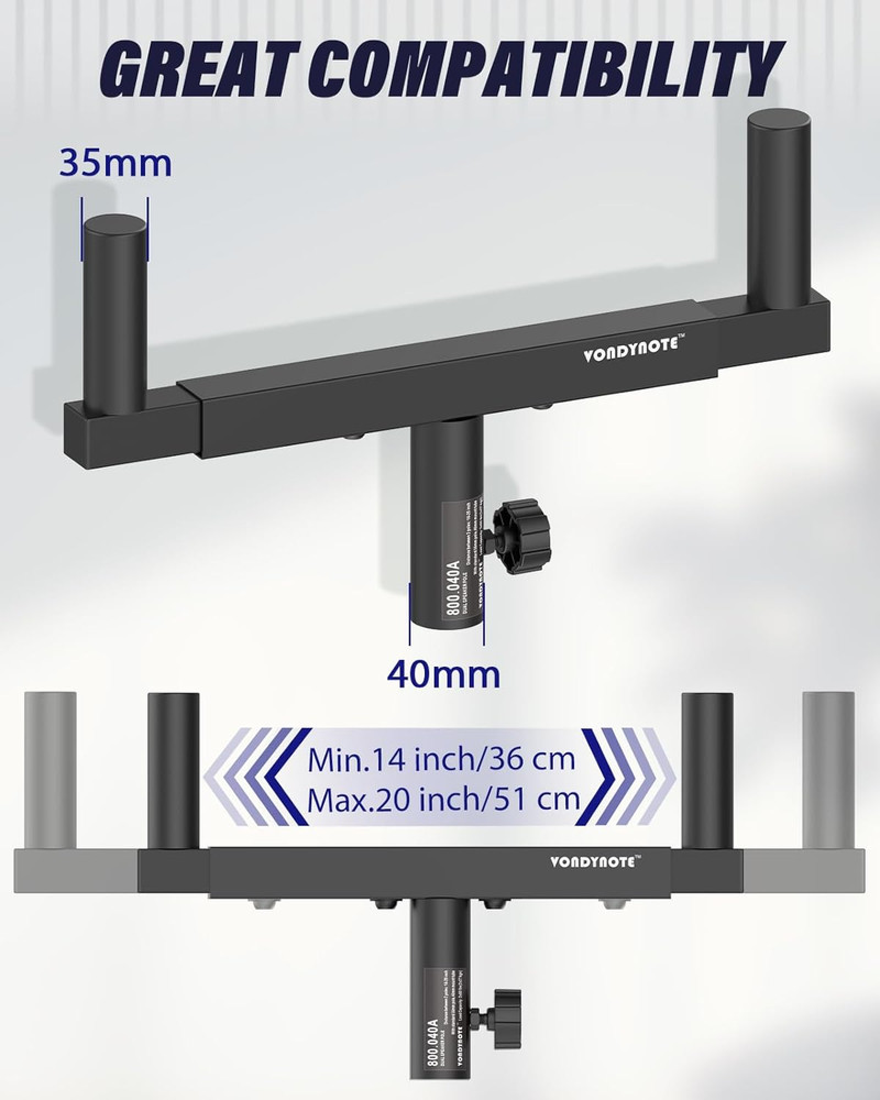 Dual Speaker Mount Bar Adjustable Width 14-20in Fork Bracket For 35mm Pole