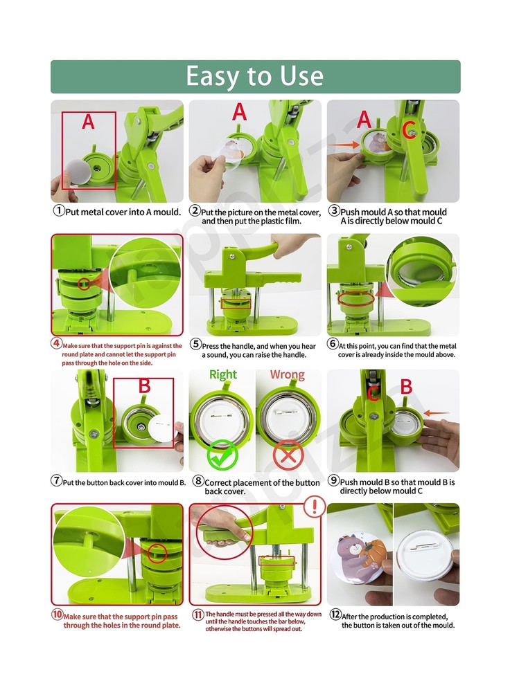 Button Maker Machine Multiple Sizes, Pin Maker Machine 2.25 inch+3 inch, Inte...