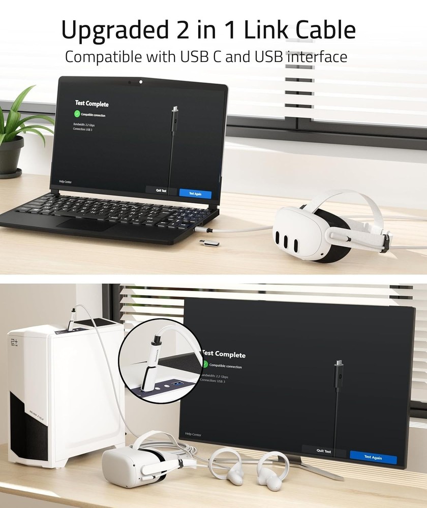 20FT USB C VR Link Cable for Oculus Quest Meta Pico PC Gaming Data Transfer
