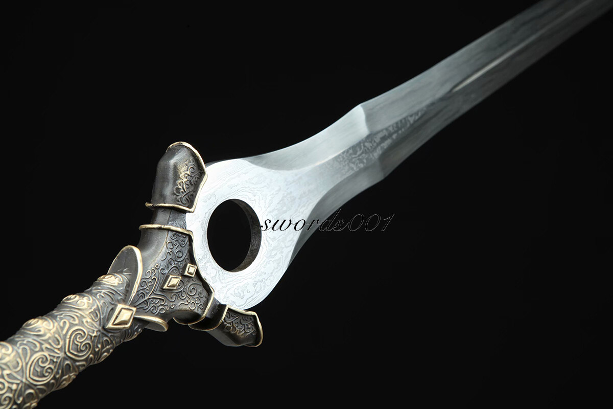 Handmade Brass Handle Short Divine Sword Damascus Steel Blade Leather Sheath