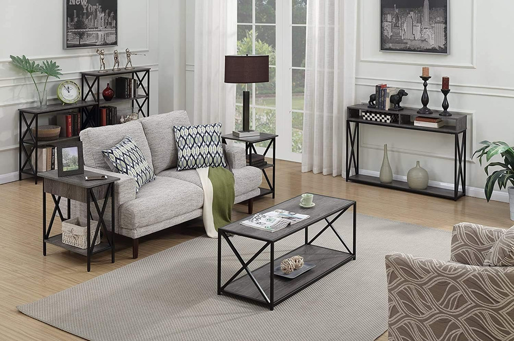 Tucson Coffee Table with Shelf, Weathered Gray