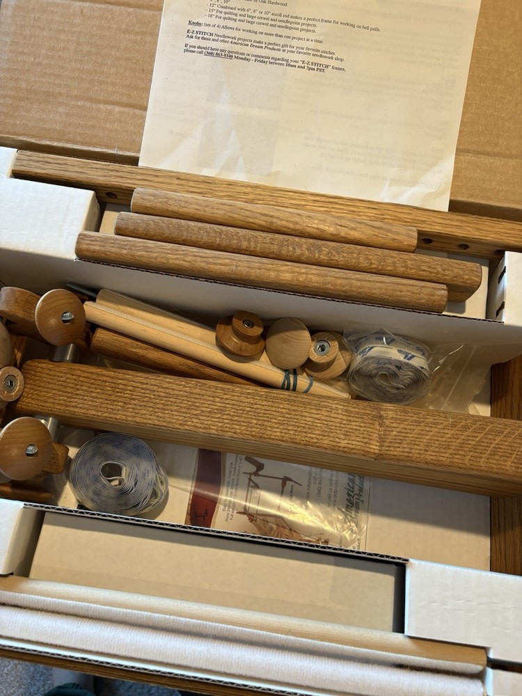 Solid Oak E-Z Stitch Lap Stand Hands Free Needlework Holder Portable IN BOX READ