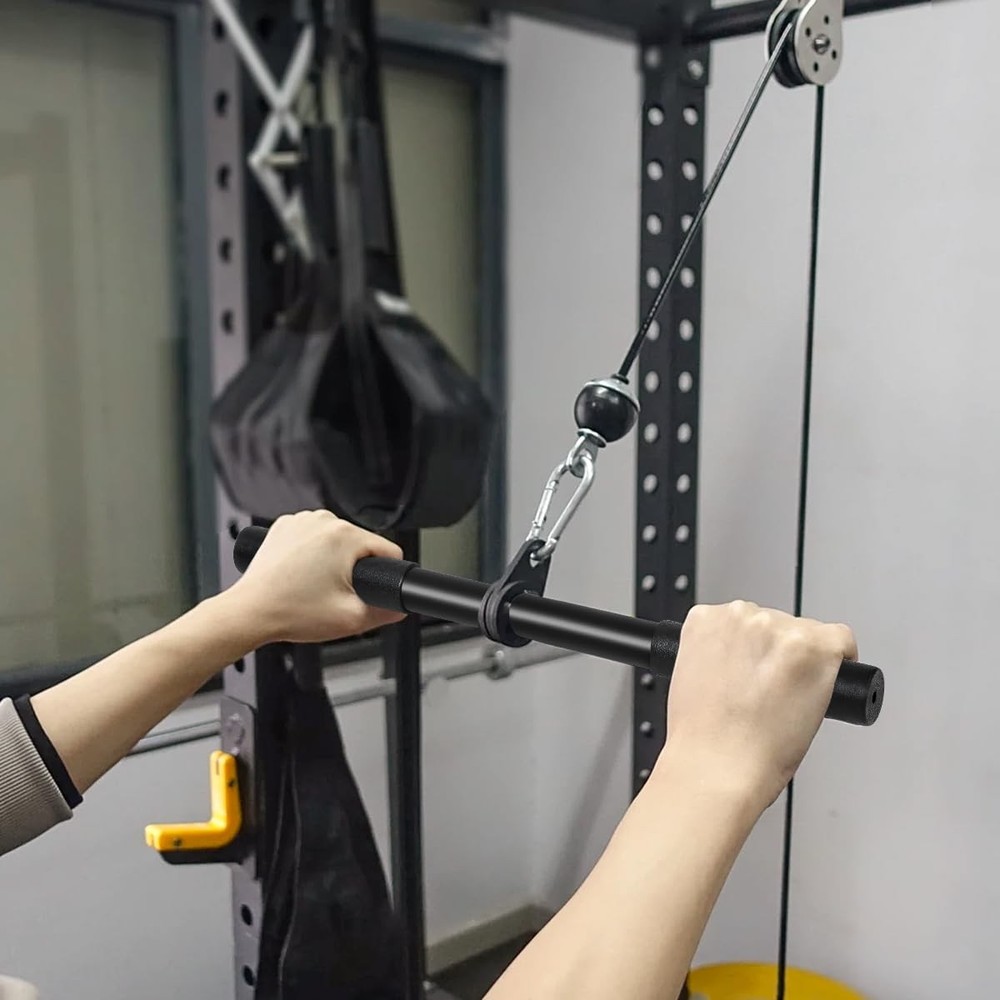 Pulldown Straight Bar Rotating Steel with Rubber Grips LAT Pull Down Handle f...