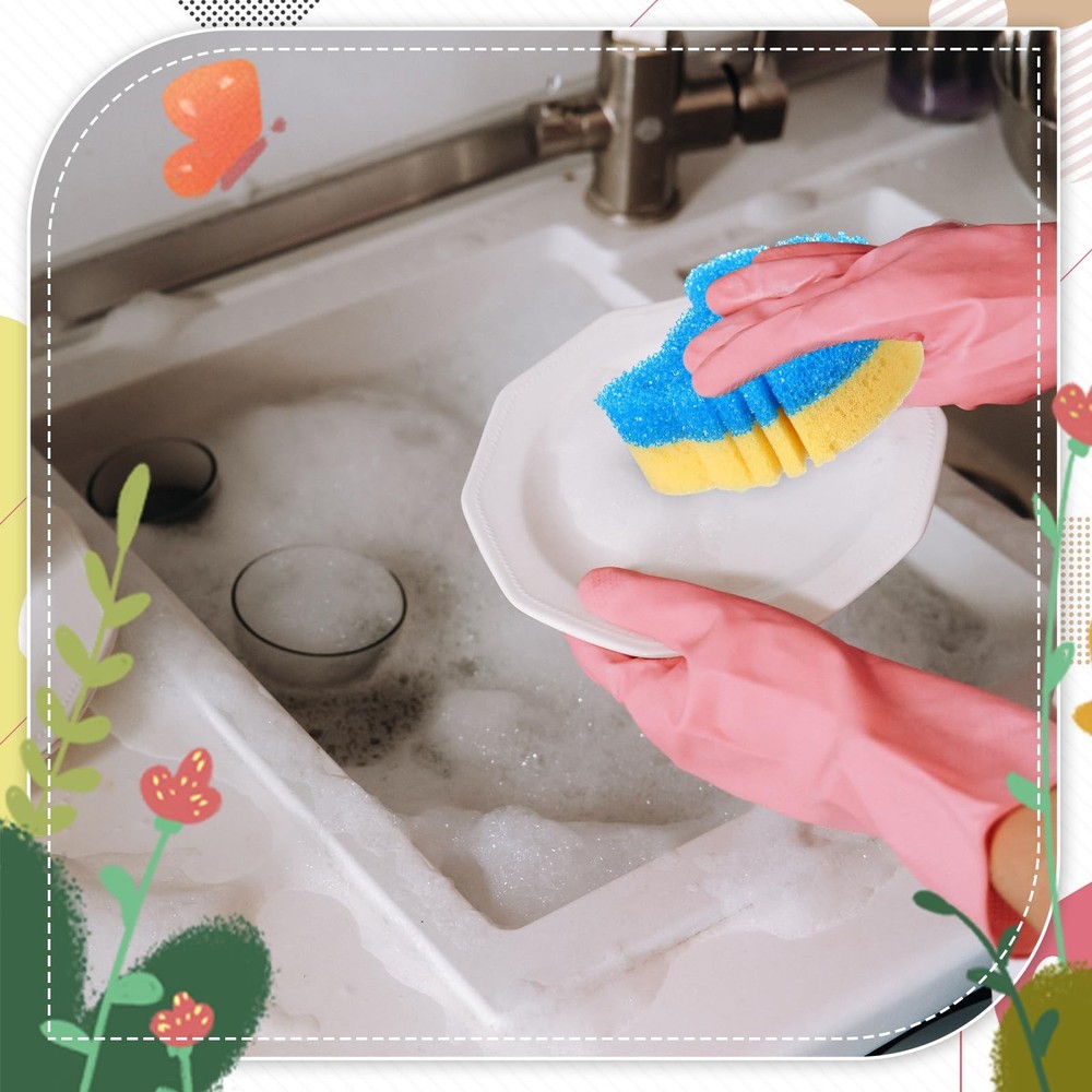 3 Pcs Dual Sided Scrub Sponge Multi Functional Cute Temperature Sensitive