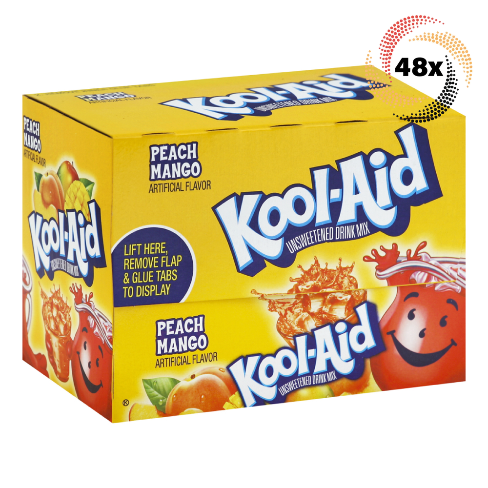 Full Box 48x Packets Kool-Aid Peach Mango Caffeine Free Soft Drink Mix | .14oz