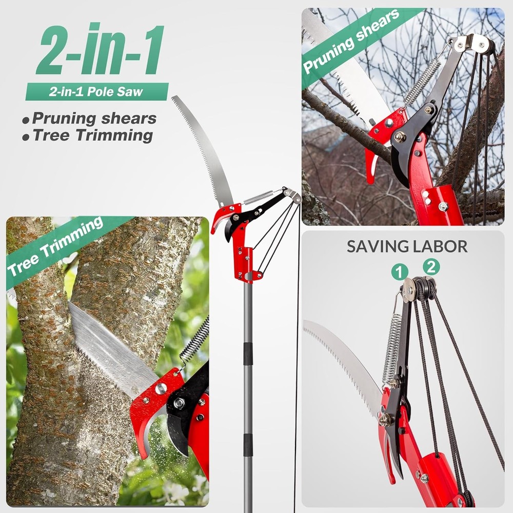 Suchtale 10FT Pole Saw for Tree Trimming, Manual Tree Pruner