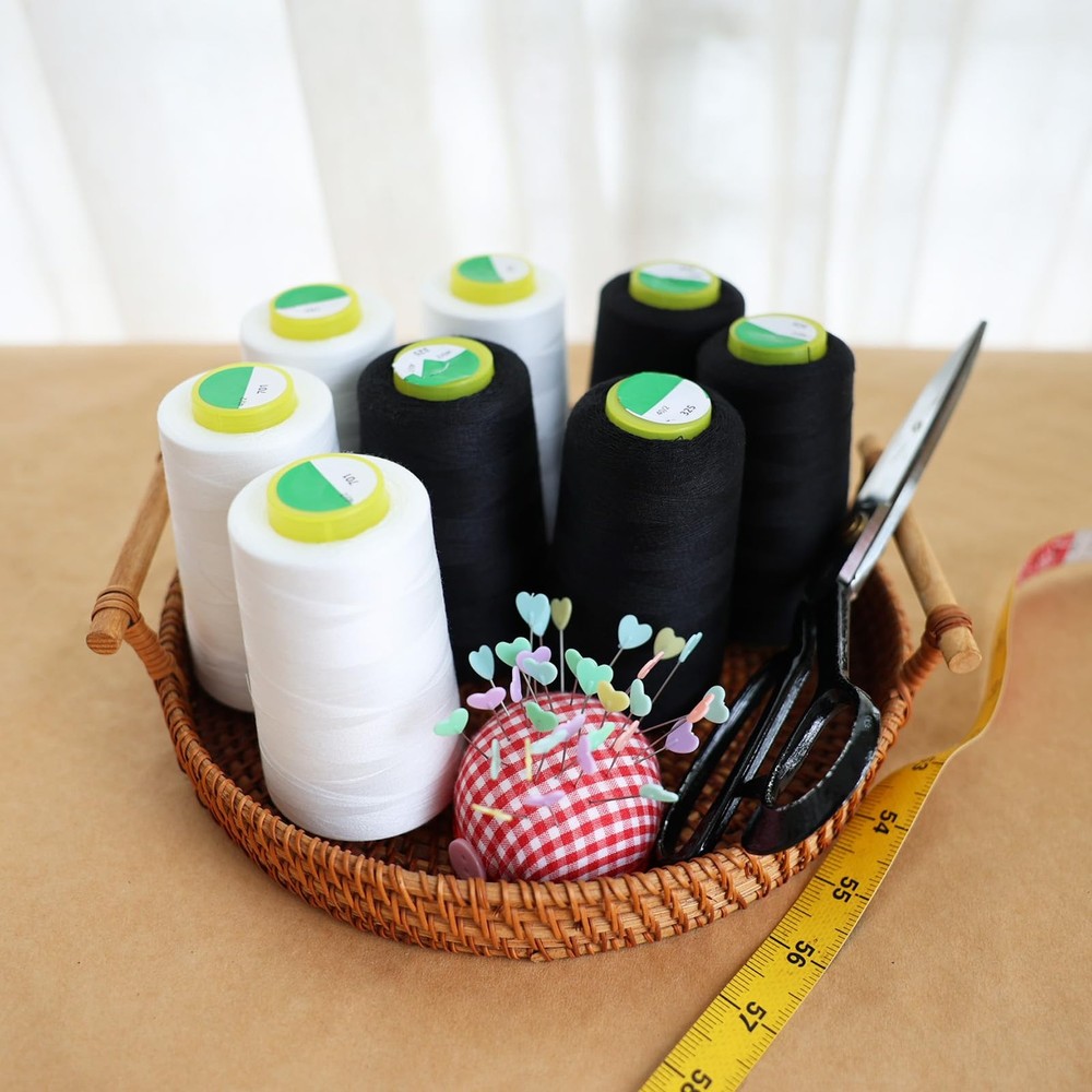 Black & White Sewing Thread, 8PCS 40S/2 3000 Yard Spool Serger Thread, All Pu...