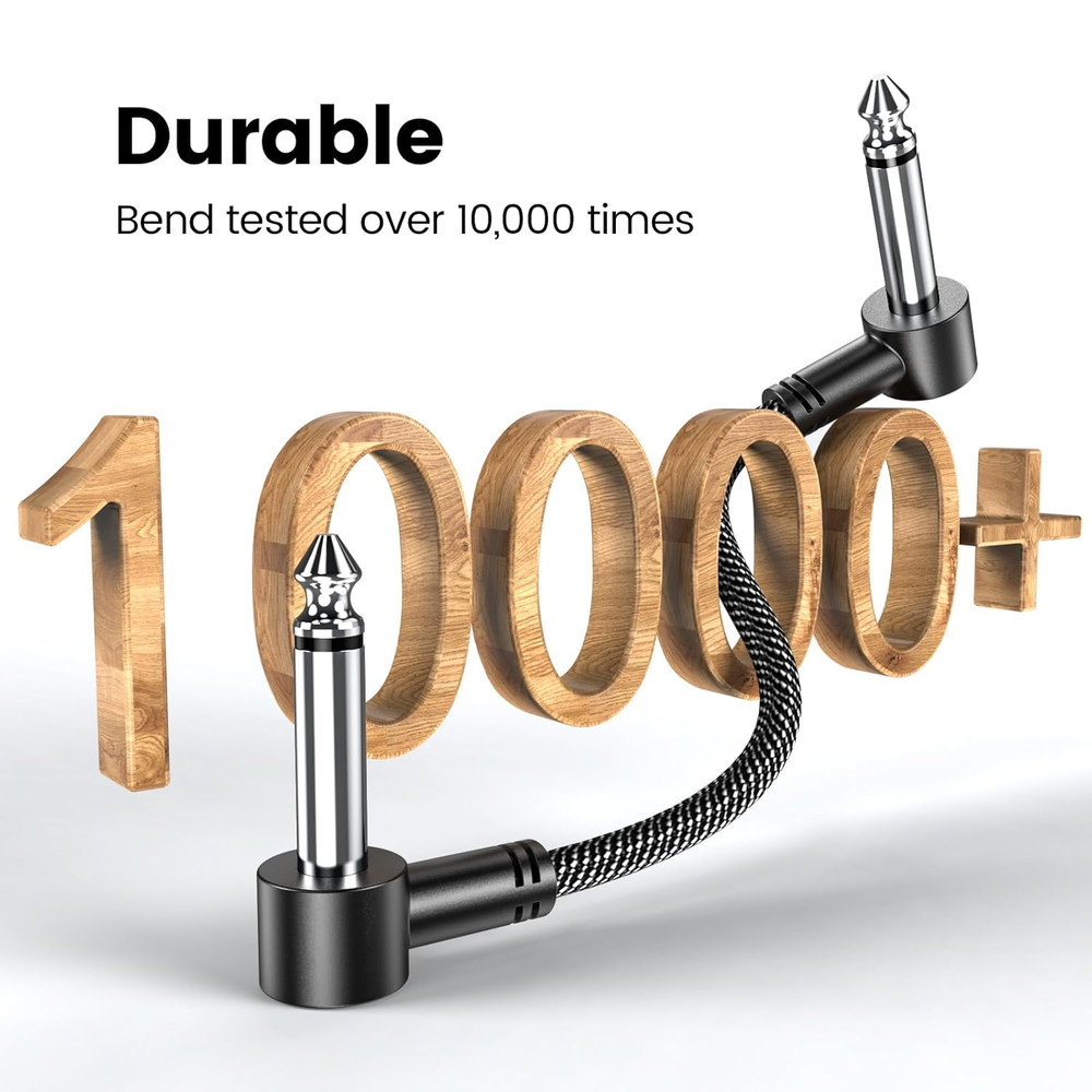 Guitar Patch Cables 6-Pack, 6-Inch Right Angle 1/4" TS Flat Cables