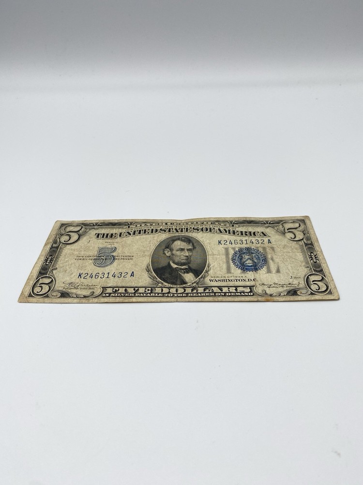 1934 A 5 Five Dollar Silver Certificate Blue Seal Note Banknote
