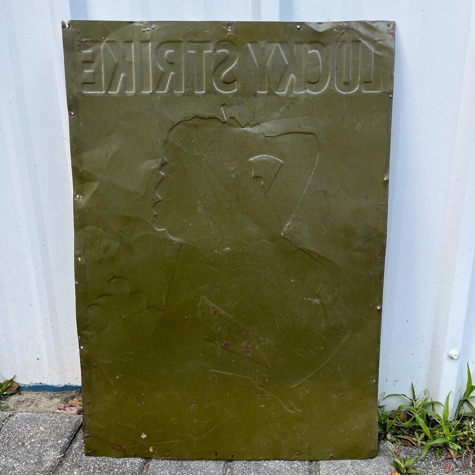 RARE 1940's Lucky Strike Cigarettes Pin Up Embossed Tin Tacker Metal Sign