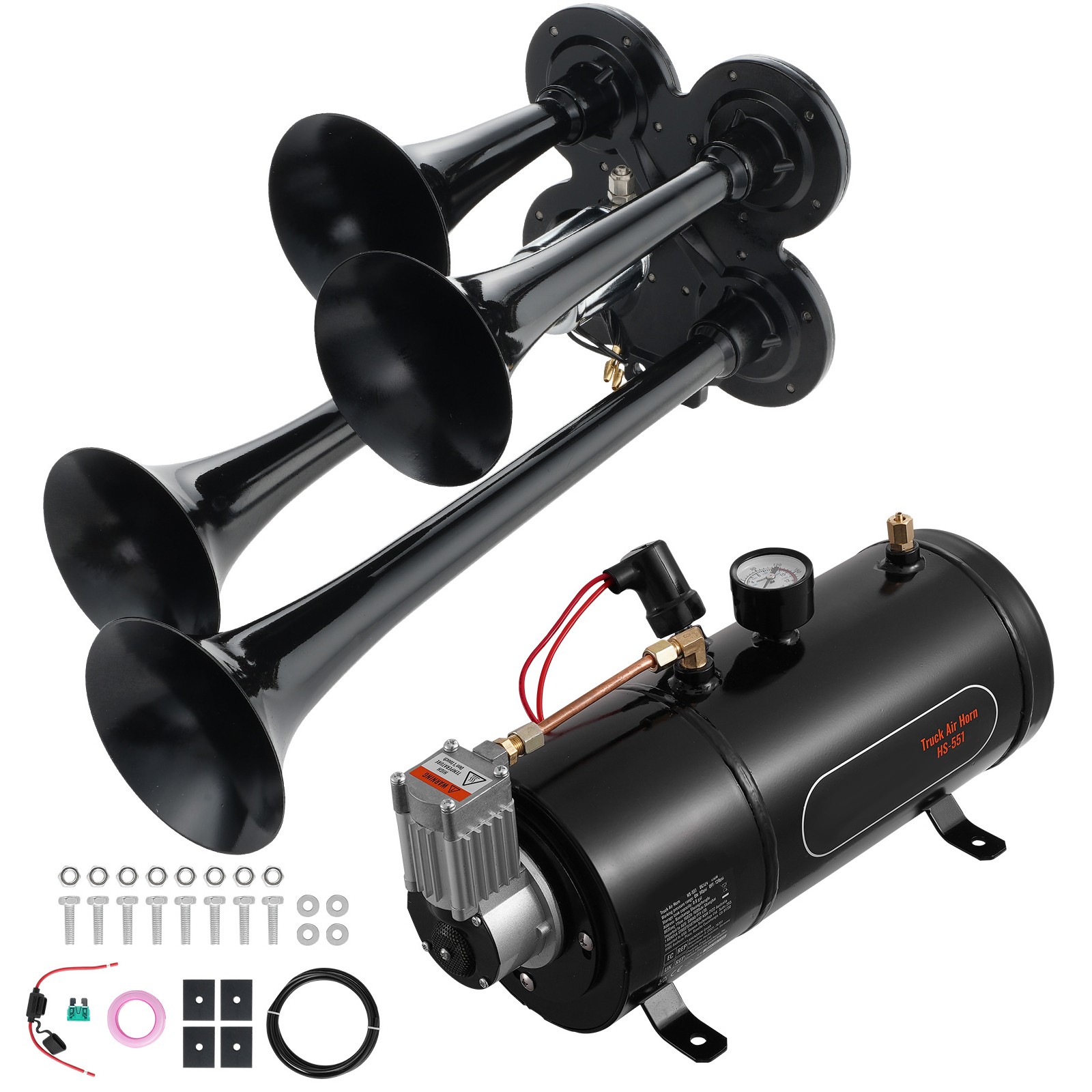 Train Horns Kit 4 Trumpet Air Horn Kit 120psi Air Compressor 0.8 Gal Tank Truck