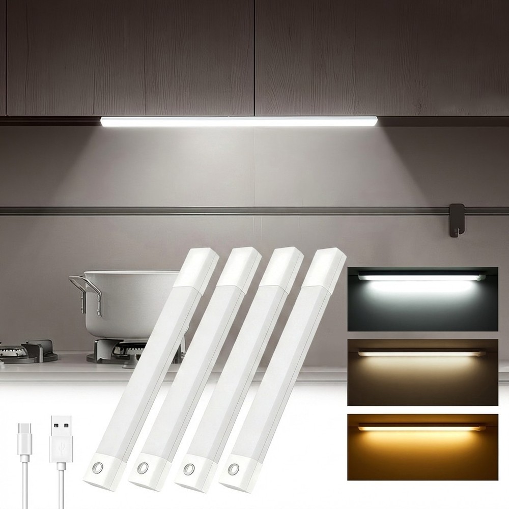 4 Pack Plastic USB LED Cabinet Lights with Toggle Switch, Under Shelf Lighting