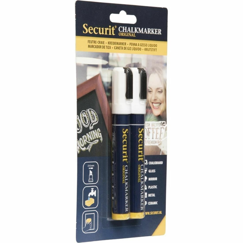 Securit Chalk Markers in Plastic with CD Dims & Chisel Tip - Pack of 2