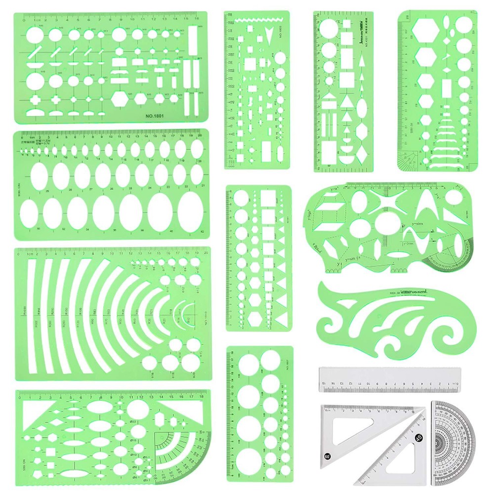 15 Pcs Geometric Stencils Drawing Templates Drafting Tools for Design Building
