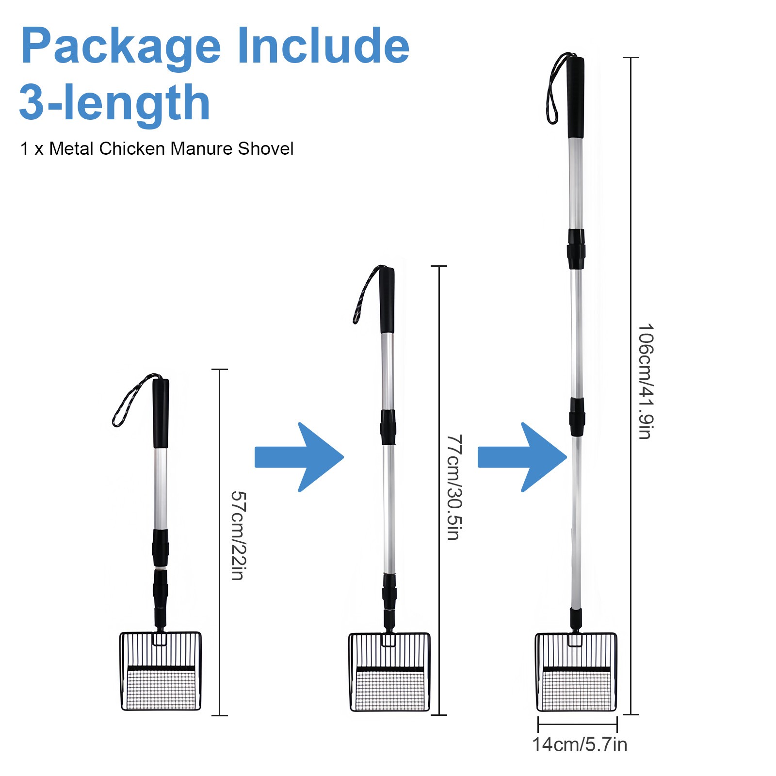 Adjustable Chicken Coop Poop Scooper 22–41.9in Metal Sifting Shovel Long Handle