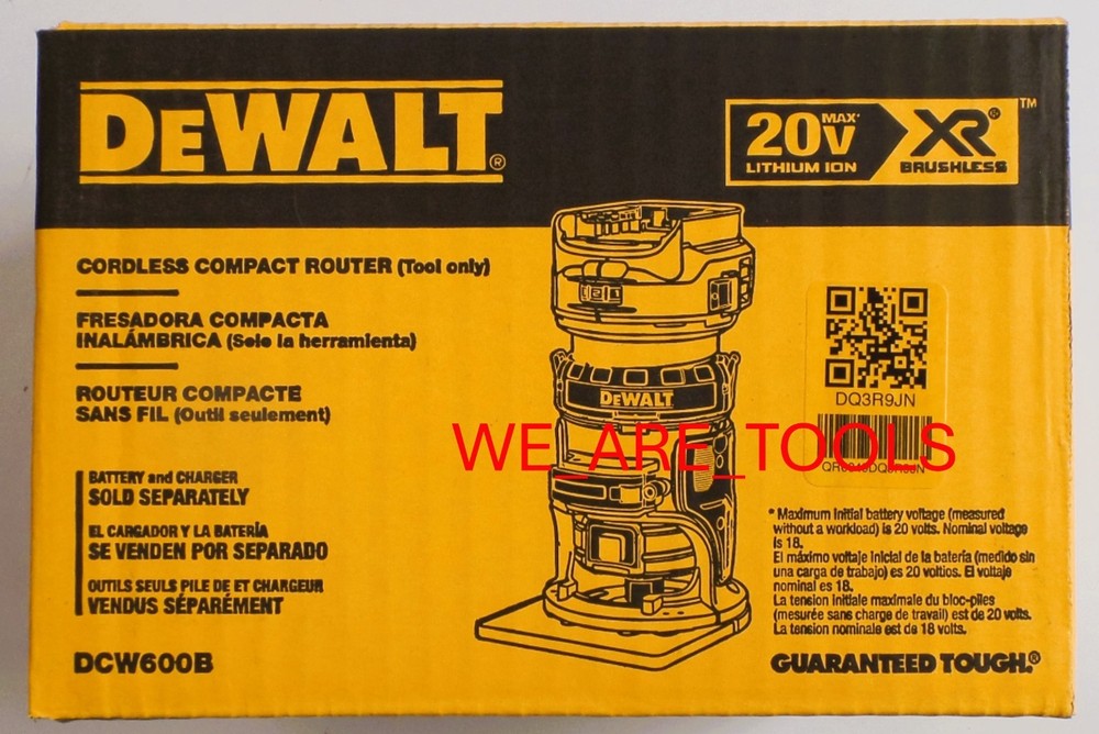 DeWalt DCW600B 20V Max XR Brushless Compact Router Drill Variable Speed 20 Volt