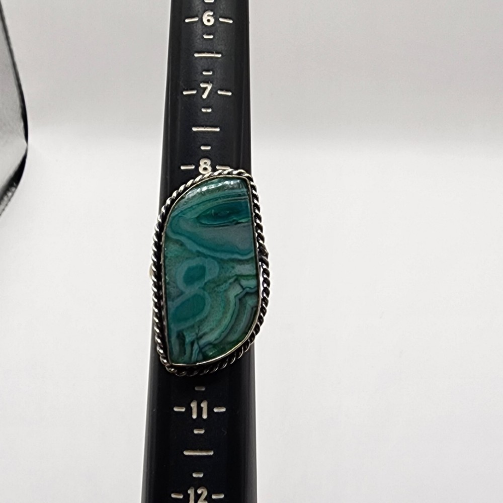 Handcrafted Artisan Green Stone Ring Sterling Size 9.25"