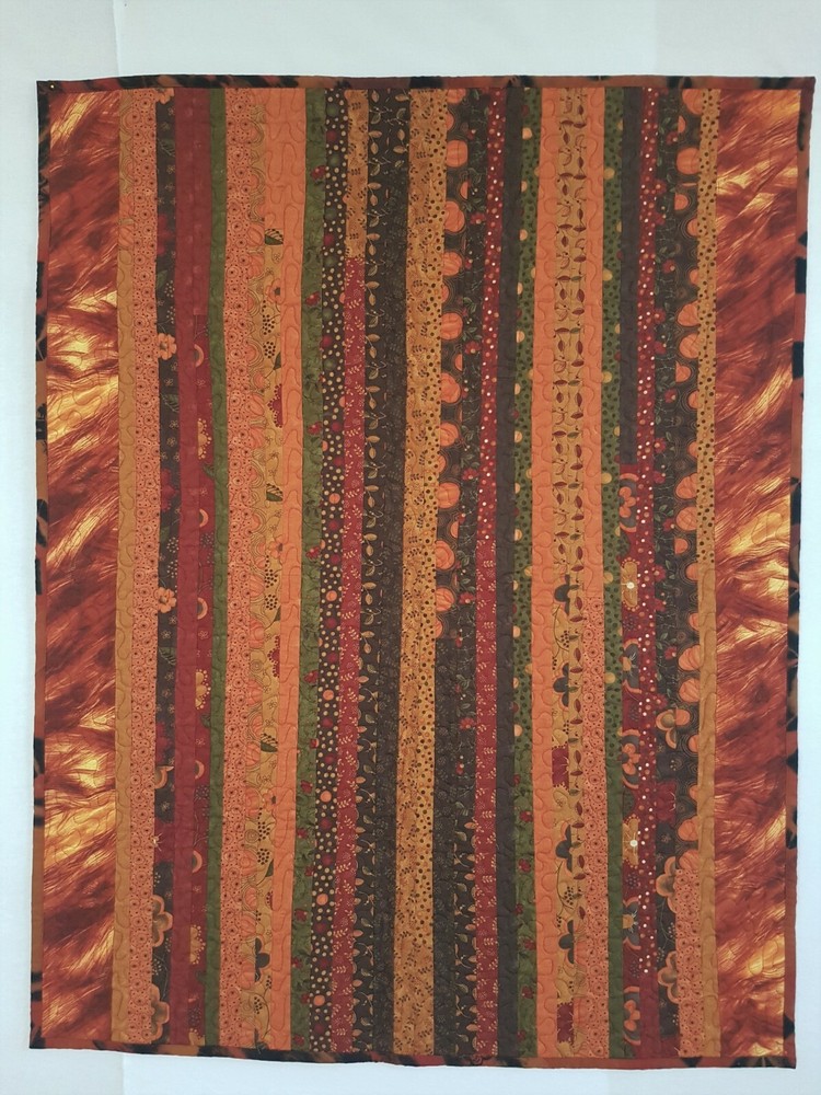Striped Autumn Leaf Quilt, Couch, Lap, Table Topper, Patchwork Quilt