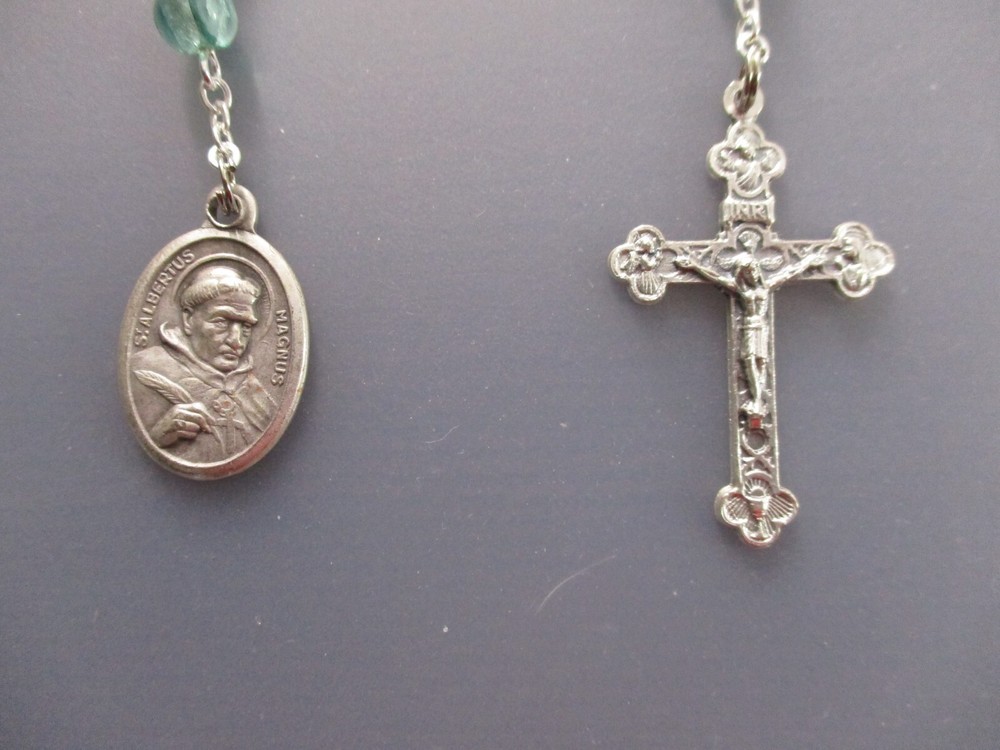 Saint Albert Chaplet - 5mm Aqua Foil Glass Beads + Silver Ox Medals