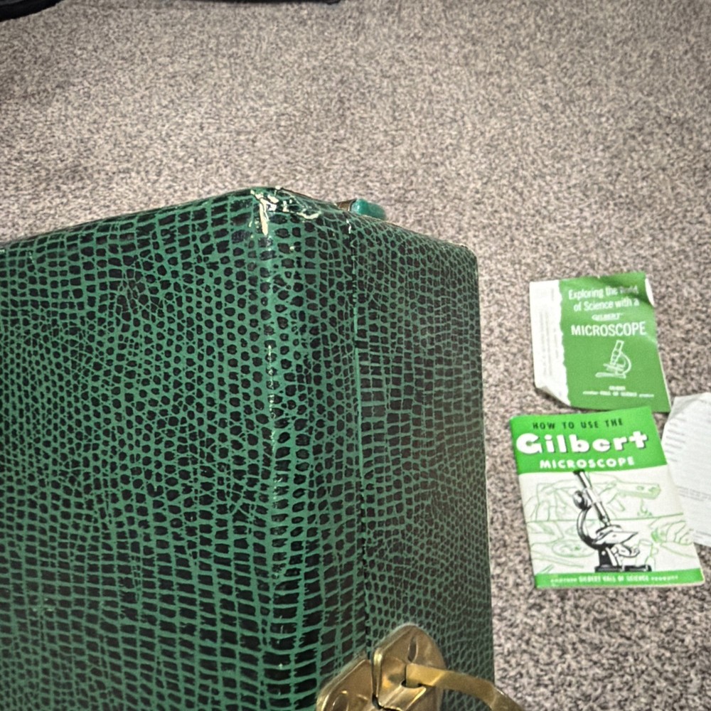 Vintage Gilbert Microscope Set 1950's-Green Case 10"X 5"X 5" (PARTIAL SET)