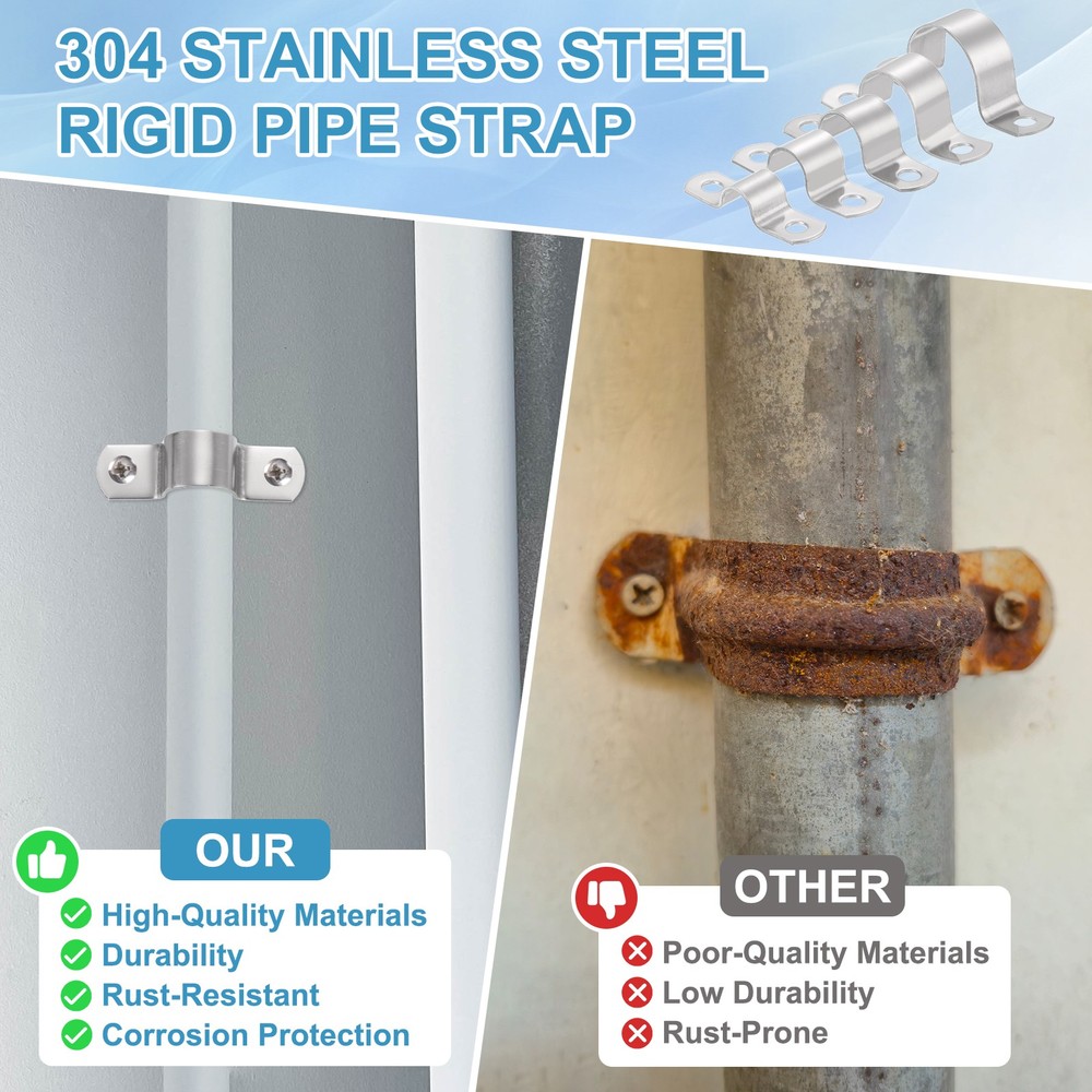 4Pcs 89mm(3-1/2") Two Hole Rigid Pipe Strap with Screws, Silver
