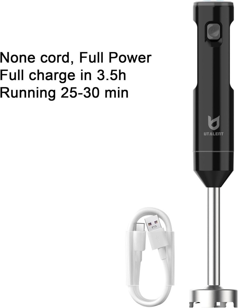 Portable Immersion Blender, Cordless, Variable Speed, 500ml Chopper, 600ml Cup