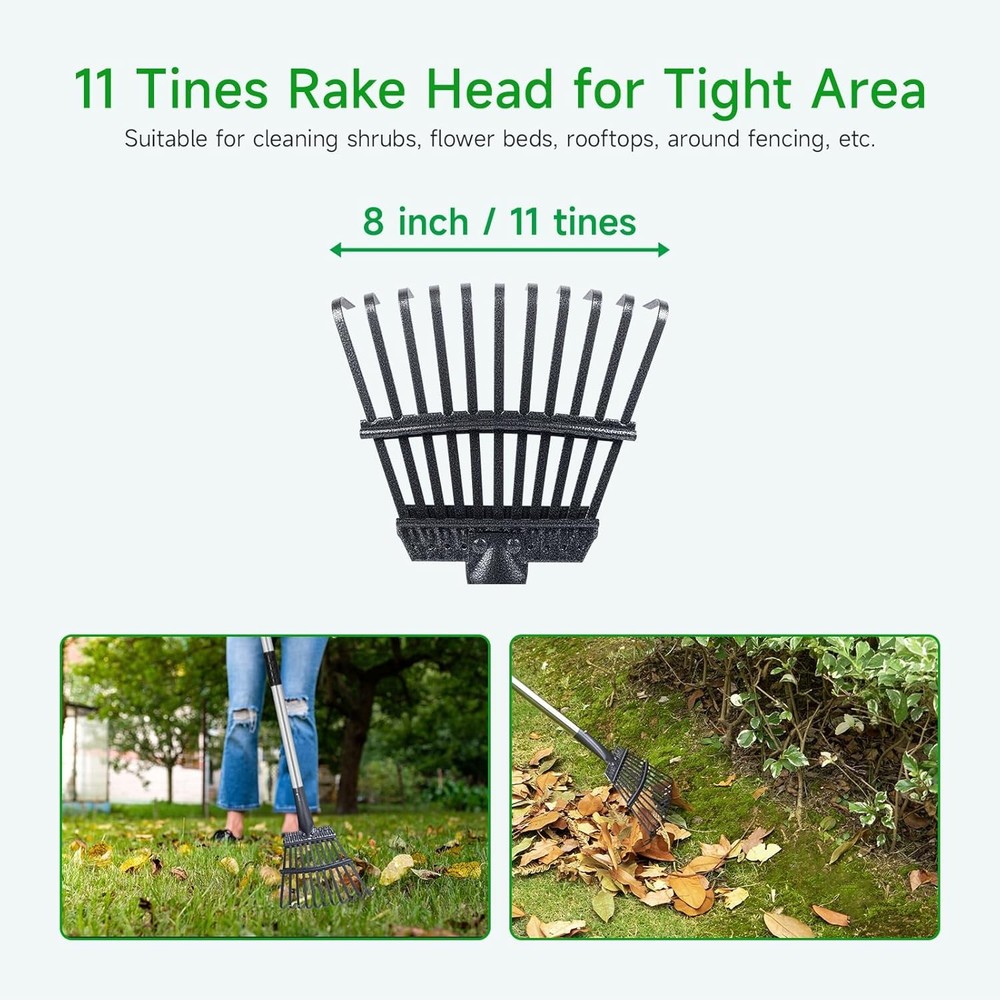 GreatBuddy Adjustable Leaf Rake, 8'' Wide Metal Perfect for Silver