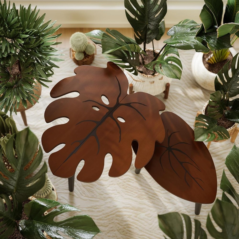 Compact Modern Nesting Tables with Monstera Leaf Design - Perfect for Any Room