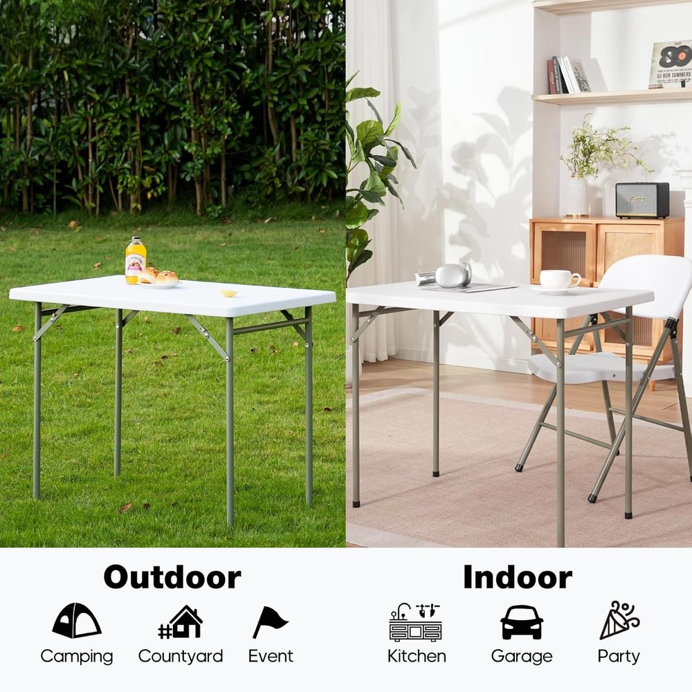 3ft Rectangular Folding Table for All-Occasion, Foldable Table with HDPE Tableto