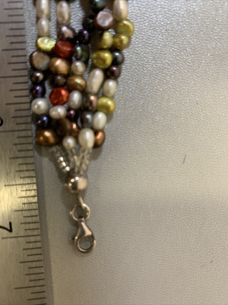 Bracelet Seed Bead Multi Color Silver Tone