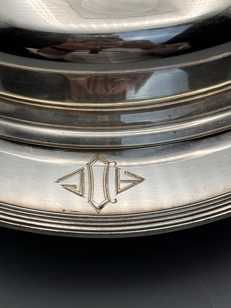 Silverplate Divided Lidded Server Monogrammed Deco Style 12.5”