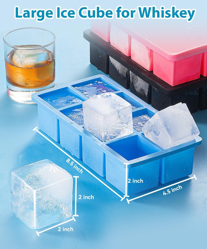 2 Pack 2 Inch Large Ice Cube Tray Silicone Ice Cube Molds for Cocktail