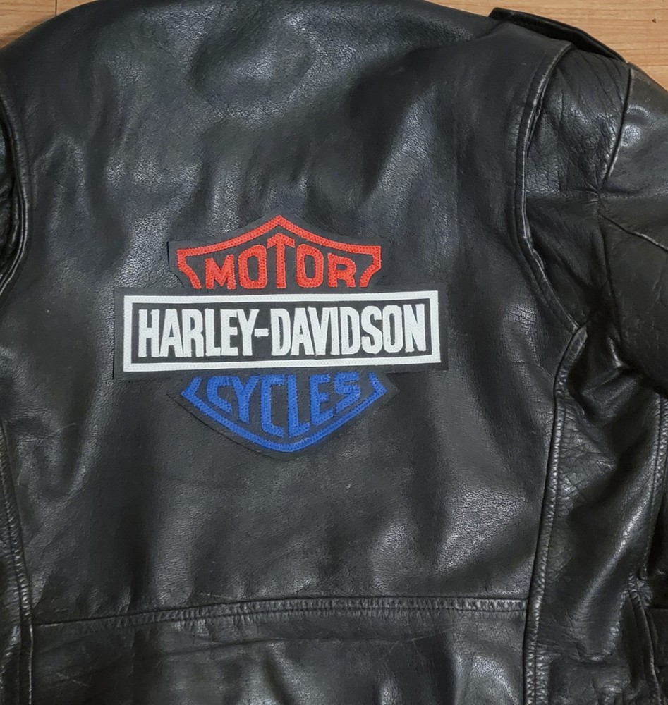 Harley Davidson 10 inch red white and blue shield back patch. Nice New